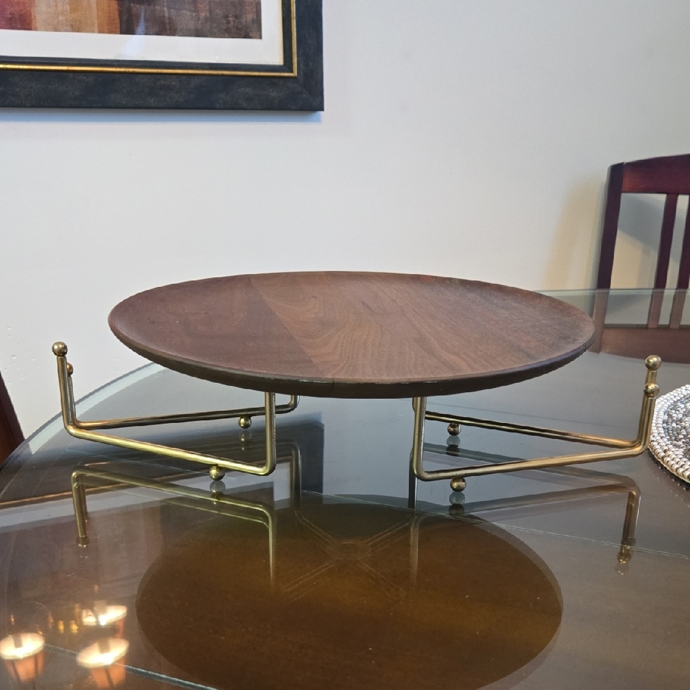 MCM Vintage Gunstock Verco Walnut Cake Stand